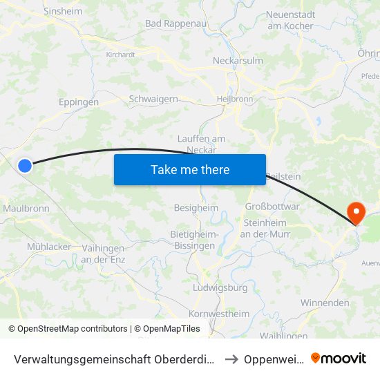 Verwaltungsgemeinschaft Oberderdingen to Oppenweiler map