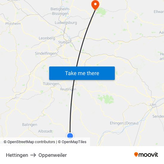 Hettingen to Oppenweiler map