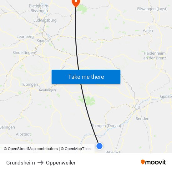 Grundsheim to Oppenweiler map