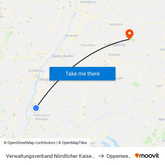 Verwaltungsverband Nördlicher Kaiserstuhl to Oppenweiler map