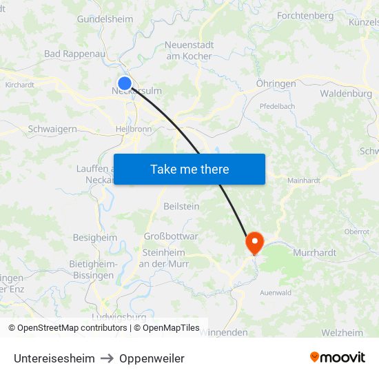 Untereisesheim to Oppenweiler map