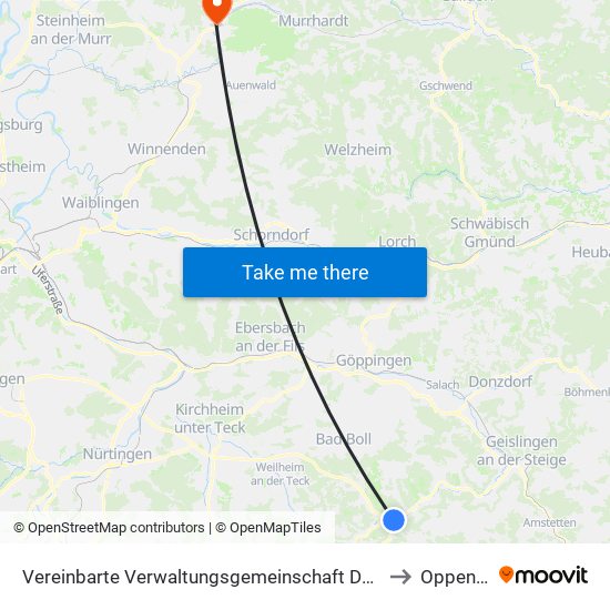 Vereinbarte Verwaltungsgemeinschaft Der Gemeinde Deggingen to Oppenweiler map