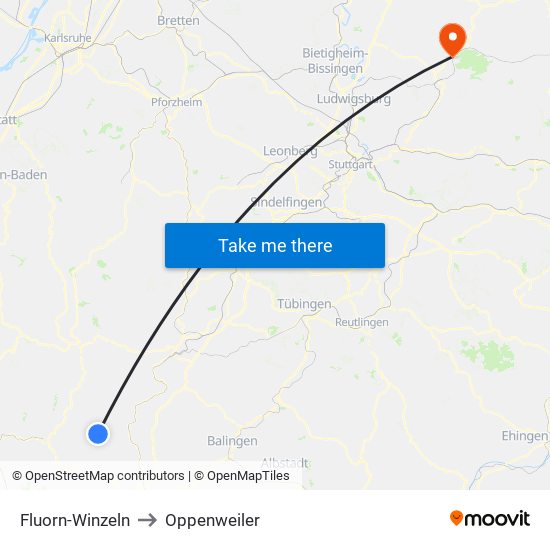 Fluorn-Winzeln to Oppenweiler map