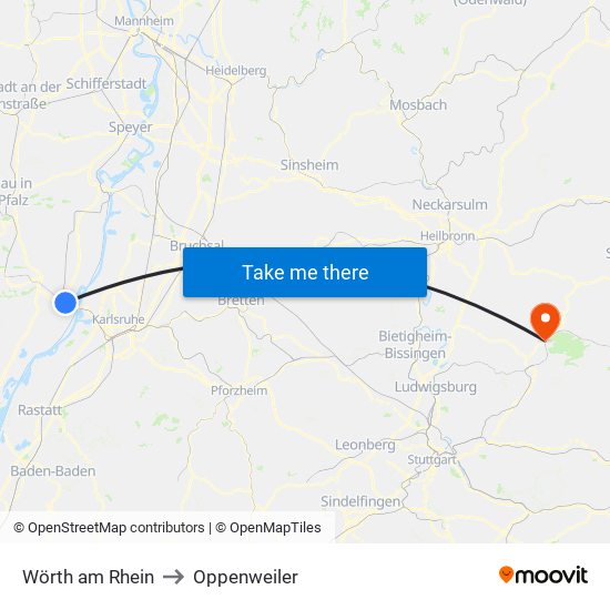 Wörth am Rhein to Oppenweiler map