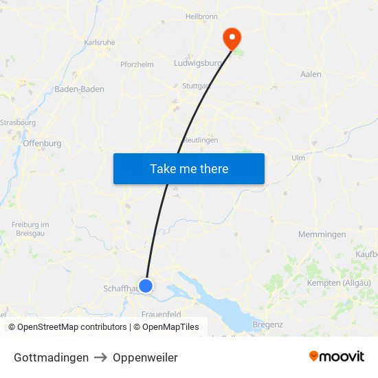 Gottmadingen to Oppenweiler map