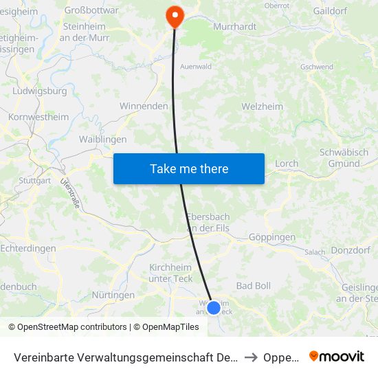Vereinbarte Verwaltungsgemeinschaft Der Stadt Weilheim An Der Teck to Oppenweiler map
