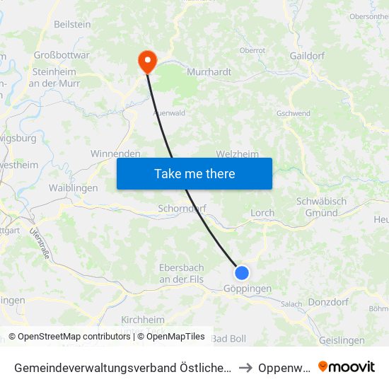 Gemeindeverwaltungsverband Östlicher Schurwald to Oppenweiler map