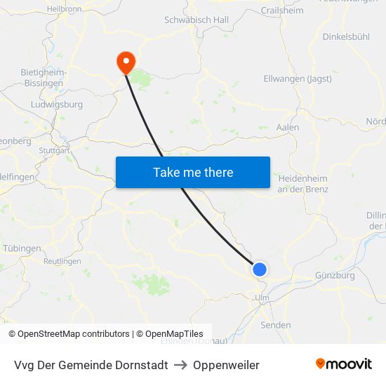 Vvg Der Gemeinde Dornstadt to Oppenweiler map