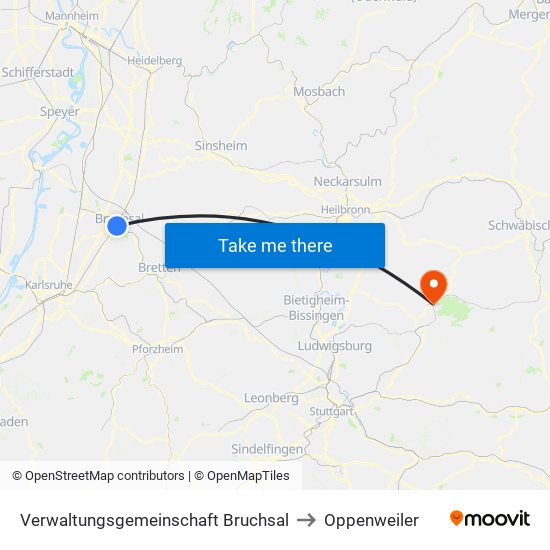 Verwaltungsgemeinschaft Bruchsal to Oppenweiler map