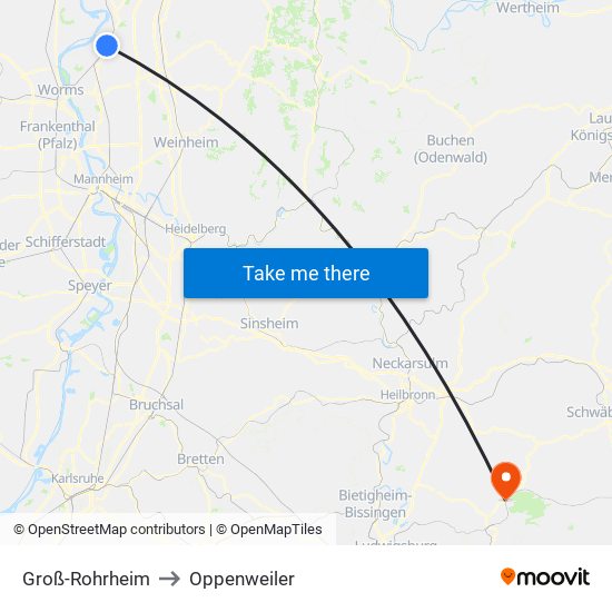 Groß-Rohrheim to Oppenweiler map