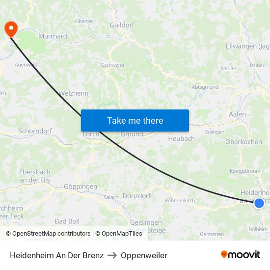Heidenheim An Der Brenz to Oppenweiler map