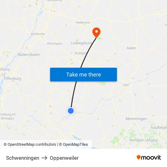 Schwenningen to Oppenweiler map