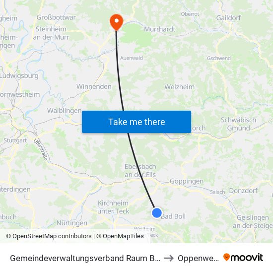 Gemeindeverwaltungsverband Raum Bad Boll to Oppenweiler map