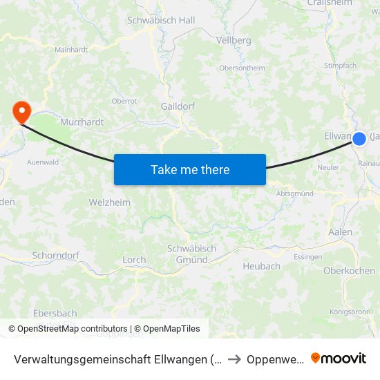 Verwaltungsgemeinschaft Ellwangen (Jagst) to Oppenweiler map