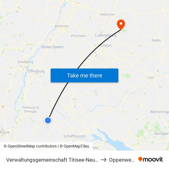 Verwaltungsgemeinschaft Titisee-Neustadt to Oppenweiler map