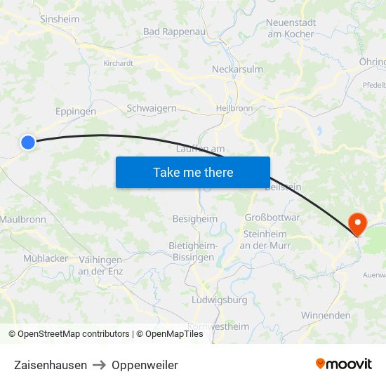 Zaisenhausen to Oppenweiler map