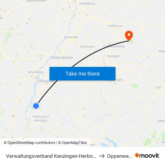 Verwaltungsverband Kenzingen-Herbolzheim to Oppenweiler map