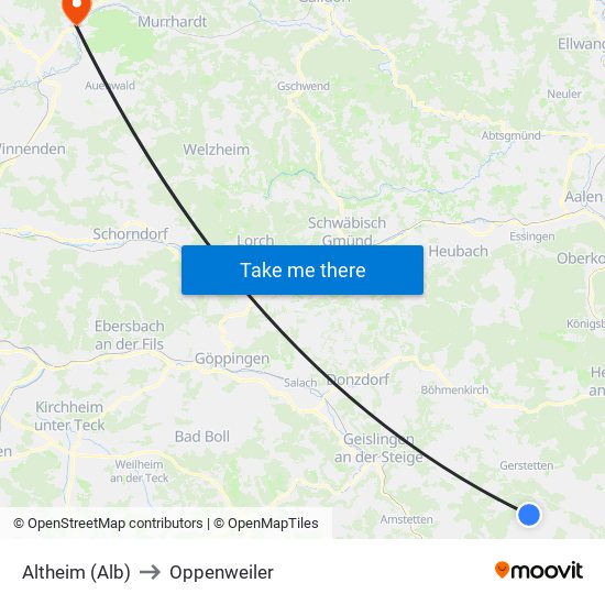 Altheim (Alb) to Oppenweiler map