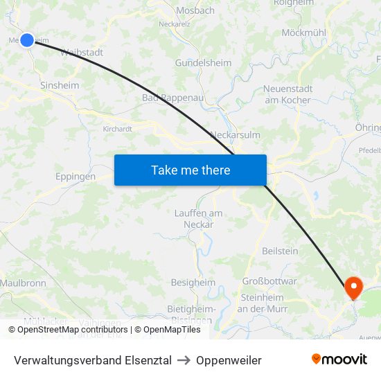 Verwaltungsverband Elsenztal to Oppenweiler map