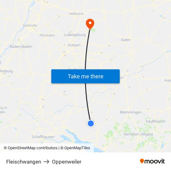 Fleischwangen to Oppenweiler map
