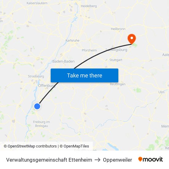 Verwaltungsgemeinschaft Ettenheim to Oppenweiler map