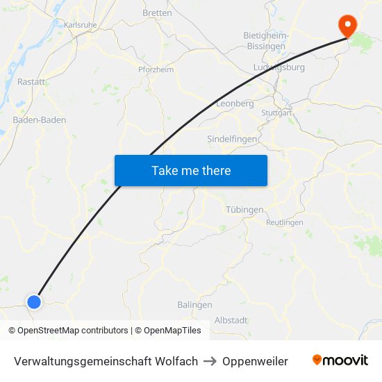 Verwaltungsgemeinschaft Wolfach to Oppenweiler map
