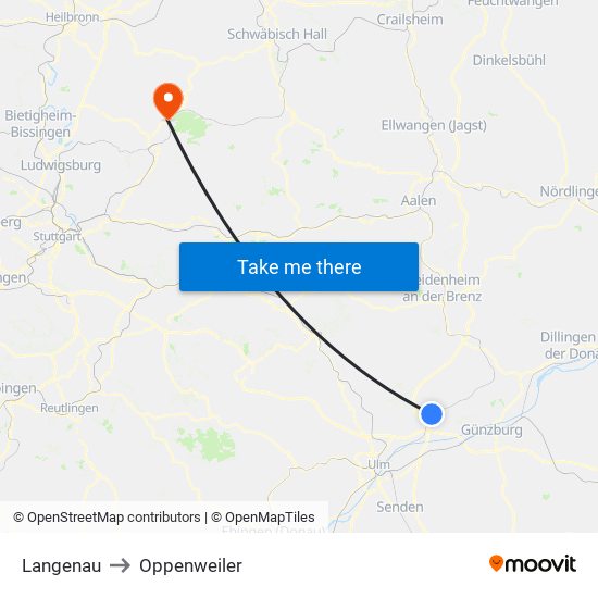 Langenau to Oppenweiler map