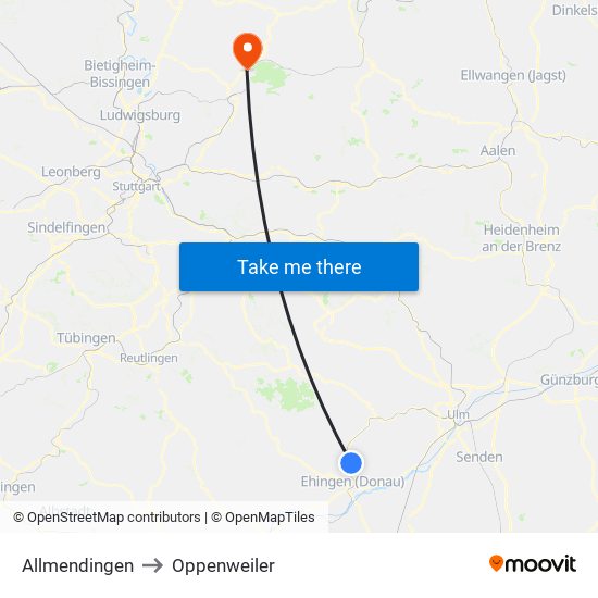 Allmendingen to Oppenweiler map