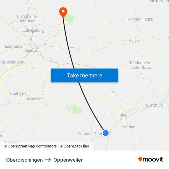 Oberdischingen to Oppenweiler map