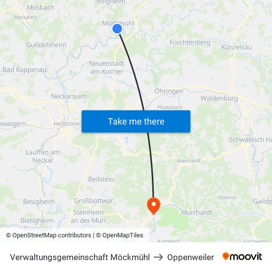 Verwaltungsgemeinschaft Möckmühl to Oppenweiler map