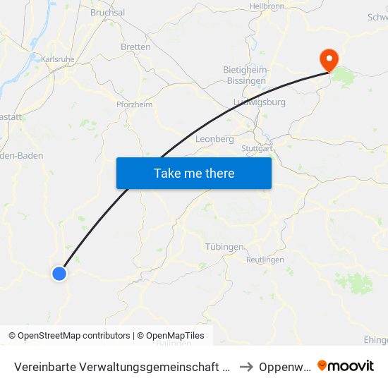 Vereinbarte Verwaltungsgemeinschaft Freudenstadt to Oppenweiler map