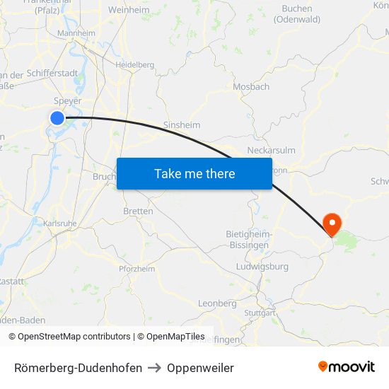 Römerberg-Dudenhofen to Oppenweiler map