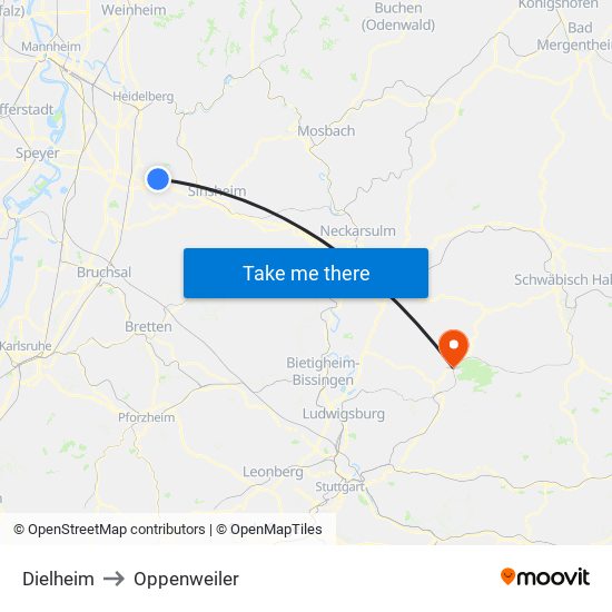 Dielheim to Oppenweiler map