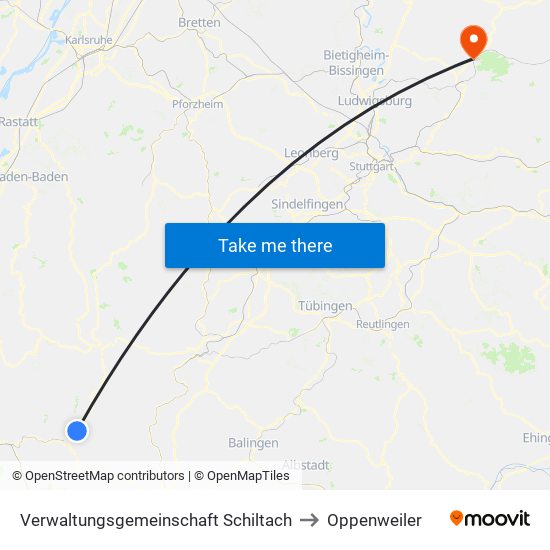 Verwaltungsgemeinschaft Schiltach to Oppenweiler map