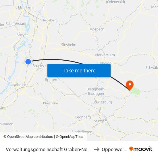 Verwaltungsgemeinschaft Graben-Neudorf to Oppenweiler map