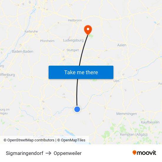 Sigmaringendorf to Oppenweiler map