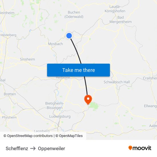 Schefflenz to Oppenweiler map