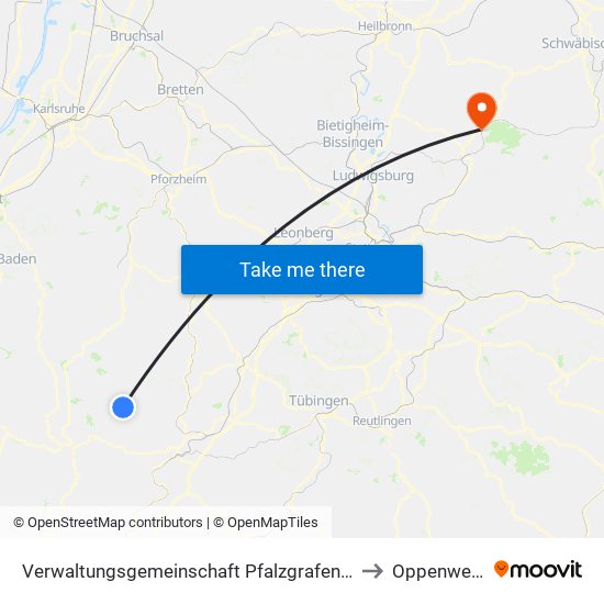 Verwaltungsgemeinschaft Pfalzgrafenweiler to Oppenweiler map