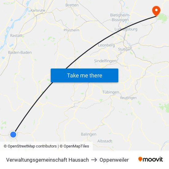 Verwaltungsgemeinschaft Hausach to Oppenweiler map