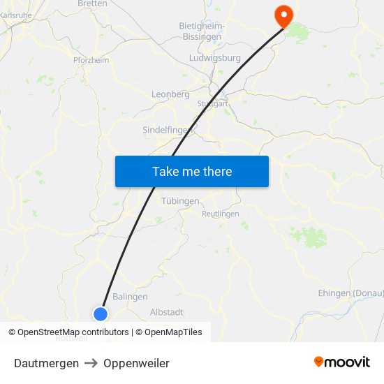 Dautmergen to Oppenweiler map