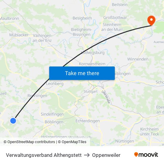 Verwaltungsverband Althengstett to Oppenweiler map