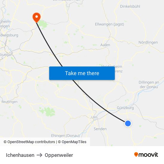 Ichenhausen to Oppenweiler map