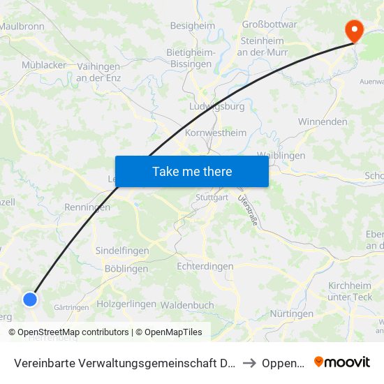Vereinbarte Verwaltungsgemeinschaft Der Stadt Herrenberg to Oppenweiler map