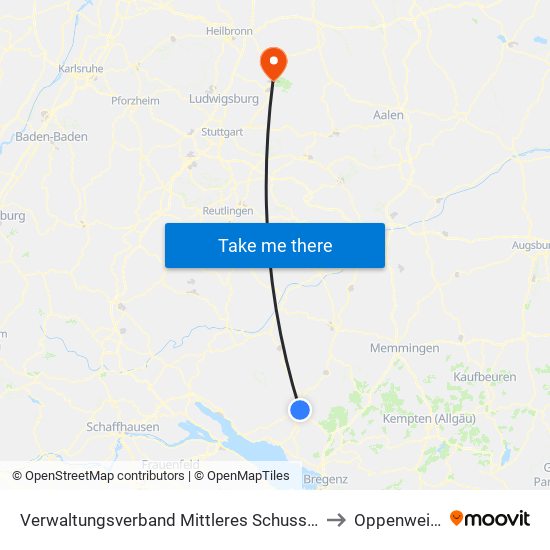 Verwaltungsverband Mittleres Schussental to Oppenweiler map