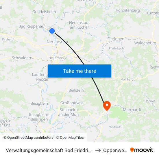Verwaltungsgemeinschaft Bad Friedrichshall to Oppenweiler map
