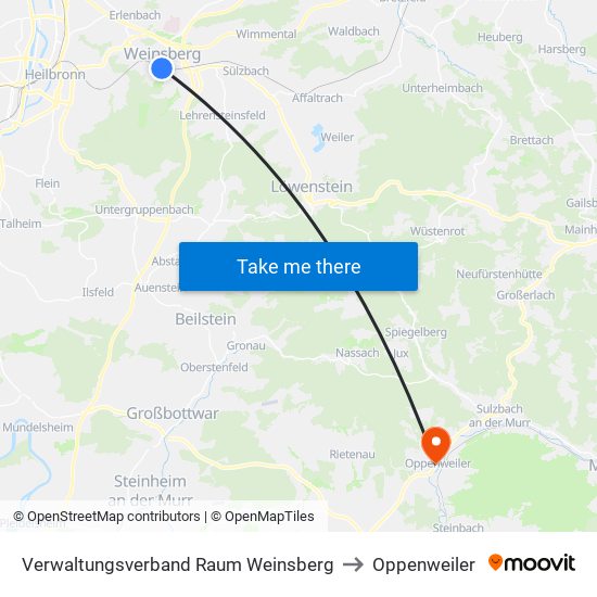 Verwaltungsverband Raum Weinsberg to Oppenweiler map