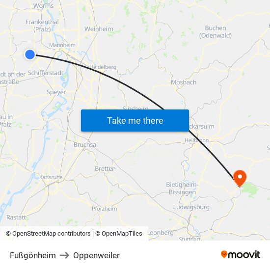 Fußgönheim to Oppenweiler map