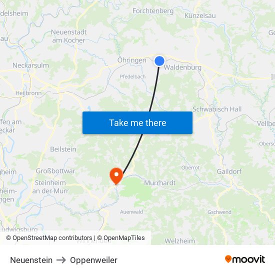 Neuenstein to Oppenweiler map