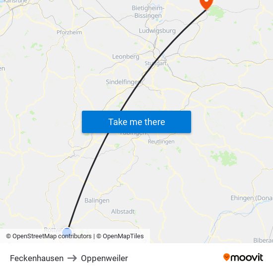 Feckenhausen to Oppenweiler map