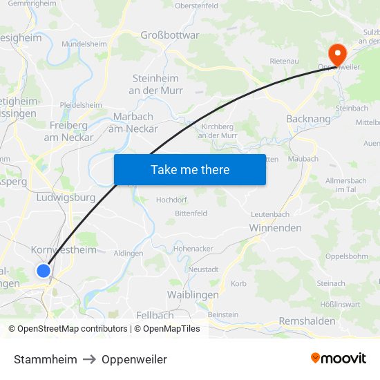 Stammheim to Oppenweiler map